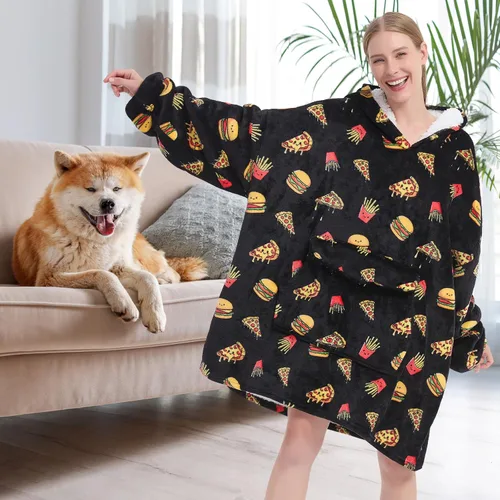 Miniatura 5 de Fiosnow Sudaderas con capucha de pizza y papas fritas para mujeres y hombres, sudaderas con capucha de tamaño grande para adultos, manta portátil