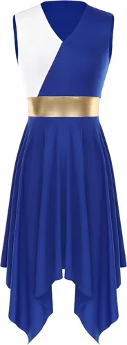 Miniatura 34 de easyforever Vestido de baile sin mangas con bloques de color para mujer, alabanza litúrgica, ropa de baile lírico, vestido de bata de adoración