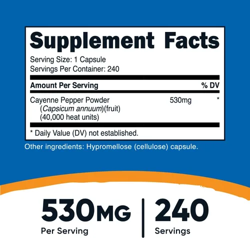 Miniatura 2 de Nutricost - Pimienta de Cayena 530 mg, 240 cápsulas - 40,000 unidades de calor, sin gluten, sin OMG