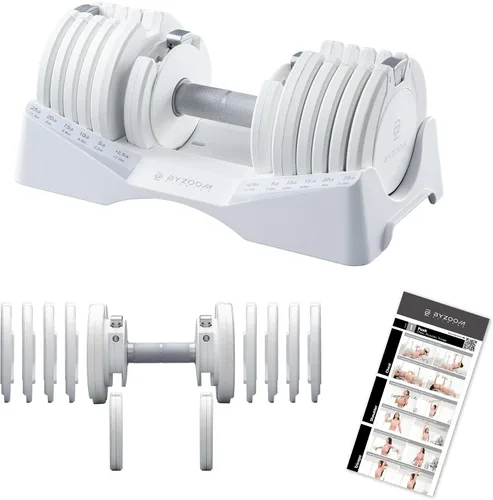 Miniatura 20 de ByZoom Fitness - Mancuerna ajustable de 12.5/25 libras – Unidad individual O juego de 2 – Peso ajustable 5-en-1 para gimnasio en casa, entrenamiento