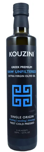 Kouzini Aceite de oliva griego virgen extra sin filtrar, aceite de oliva griego extra virgen prensado en frío, origen único, alto polifenoles, sabor