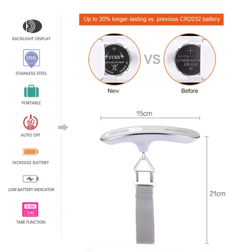 Miniatura 2 de MYCARBON Báscula digital para equipaje, báscula colgante de alta precisión de 110 lb50 kg con pantalla retroiluminada, perfecta para viajes y hogar