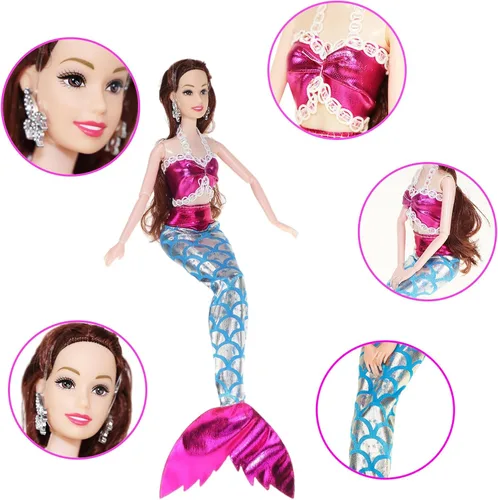 Miniatura 4 de Muñecas de Sirena Baljinder con La Sirenita Juguetes de Baño de Sumersión de Sirena de Verano con Delfín y Caballito de Mar que Cambian