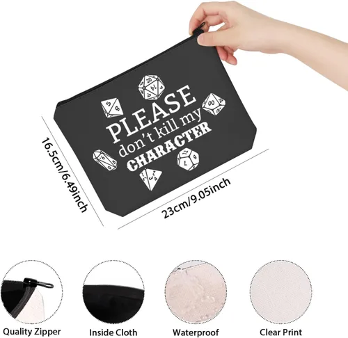 Miniatura 2 de TSOTMO Bolsa de almacenamiento de dados para jugadores, con cremallera, con texto en inglés "Please Don't Kill My Character, Blanco, Carácter