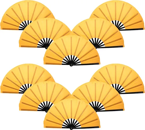 Miniatura 12 de QIRMIZI Abanico plegable grande de 10 piezas para rave de mano, abanicos para Kung Fu, Tai Chi, Danza, Festivales de Música, Carnavales, bodas