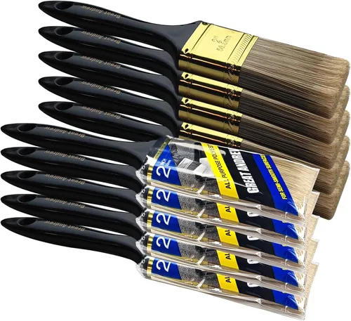 Great Andrew - Juego de 10 pinceles de pintura a granel de 2 pulgadas, multiusos, juego de pinceles planos para paredes, vallas, recortes, muebles