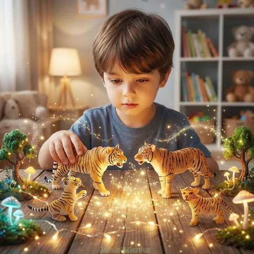 Miniatura 4 de Gemini&Genius Juego de figuras familiares de Tigres, juego de animales, modelos educativos de vida silvestre, adornos para pasteles y regalo