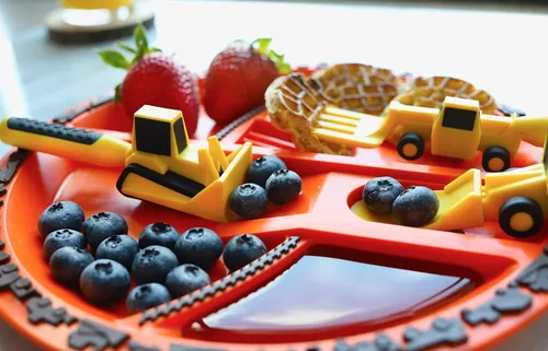 Miniatura 9 de Set de plato y utensilios para comer Constructive Eating con motivo de construcción, Amarillo y naranja