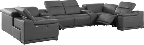 Miniatura 40 de BlackJack Furniture Venice - Juego de sofá reclinable seccional de cuero italiano de grano superior de 12 piezas con 4 reclinables eléctricos
