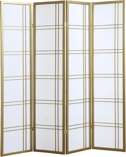Roundhill Furniture Seto - Pantalla divisora dorada de 4 paneles y 4 paneles, color dorado