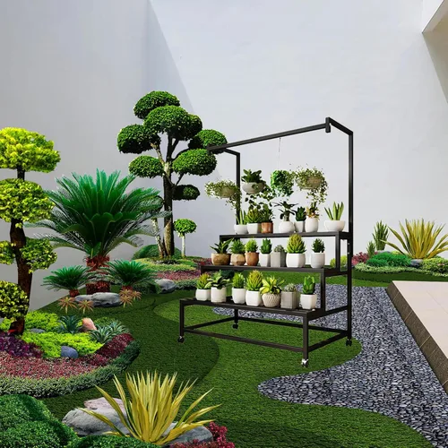 Miniatura 3 de Soporte de metal grande de 3 niveles, con estante alto para macetas colgantes, con rodillos resistente para plantas, para el hogar, jardín, sala