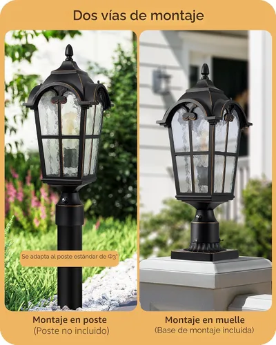 Miniatura 5 de EDISHINE Lámpara de poste exterior grande de atardecer hasta el amanecer, lámpara de poste de 21.9'' H 120V con base de montaje en muelle, lámpara