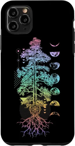 iPhone 11 Pro Max Árbol de la Vida Fases de la Luna Yoga Chakra Estuche de Regalo
