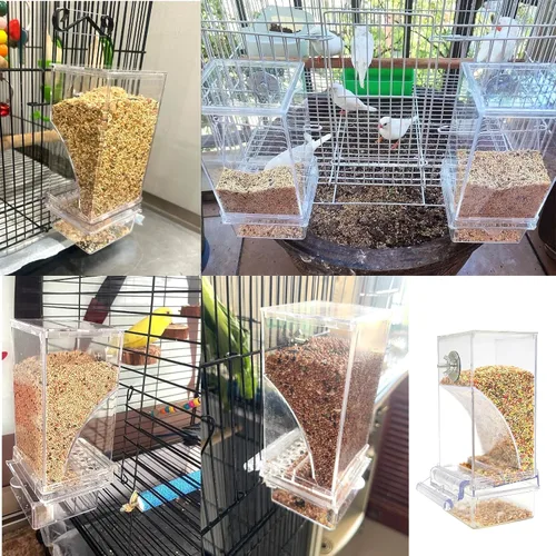 Miniatura 2 de Alimentador automático para jaula de pájaros, sin ensuciar, alimentador de periquitos, contenedor de alimentos de semillas, estación de Transparente