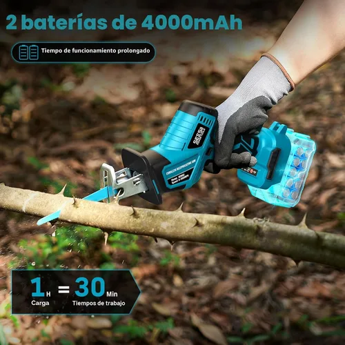 Miniatura 2 de SEESII Sierra de vaivén inalámbrica, motor sin escobillas de velocidad variable de 3500 RPM con 8 hojas de sierra, 2 baterías de 4.0Ah, luz LED