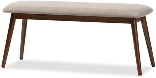 Miniatura 7 de Baxton Studio Flora II Mid-Century - Banco de comedor de madera con acabado de roble medio, tapizado de tela gris oscuro