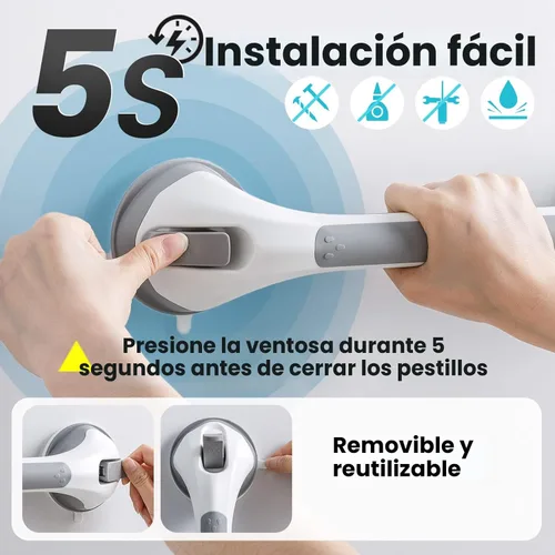 Miniatura 4 de TAILI - Barras de sujeción para la bañera y la ducha con ventosa, paquete de 2 unidades, resistente, removible, sin taladro, impermeable, seguridad