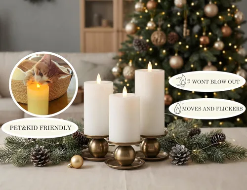 Miniatura 2 de Velas de pilar sin llama parpadeantes con temporizador remoto, velas LED operadas por batería hasta 400 horas, velas de cera real con llama en Blanco