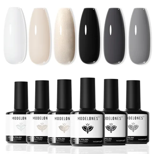 Miniatura 33 de modelones Juego de esmalte de uñas de gel, 0.5 onzas líquidas, base sedosa mejorada y capa superior extra brillante, transparente, no se limpia
