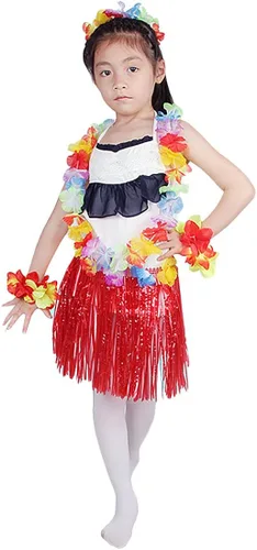 Miniatura 2 de Kilofly - Falda elástica hawaiana para bailarín de hierba y hula para niñas