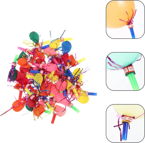 Miniatura 4 de BESTOYARD 100 globos musicales con purpurina mixta con flecos metálicos ruidos para niños, lindos silbatos para Halloween, fiesta de Navidad