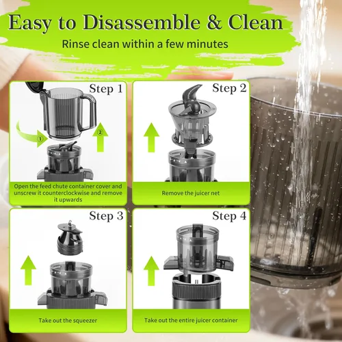 Miniatura 8 de Zeng Exprimidoras de prensado en frío – Silencioso y potente 60 RPM exprimidores de masticación lenta con canal de alimentación grande, máquinas