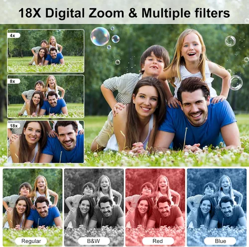 Miniatura 4 de QUOLODOO Cámara digital, cámara de pantalla dual 4K 64MP, zoom de 18X, cámara digital de apuntar y disparar con tarjeta TF de 64 GB y 2