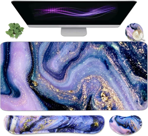 Miniatura 7 de Alfombrilla de ratón grande para juegos de 4 en 1 y reposa muñeca para teclado, almohadilla de escritorio para teclado y ratón, alfombrilla Mármol