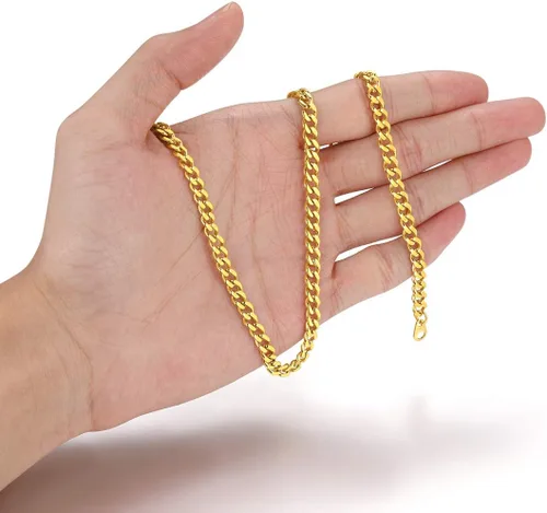 Miniatura 4 de FindChic - Cadena de eslabones para hombre, chapado en oro de 18 quilates, acero inoxidable, negro, collar para hombres y niños, 14 a 30pulgadas, 8