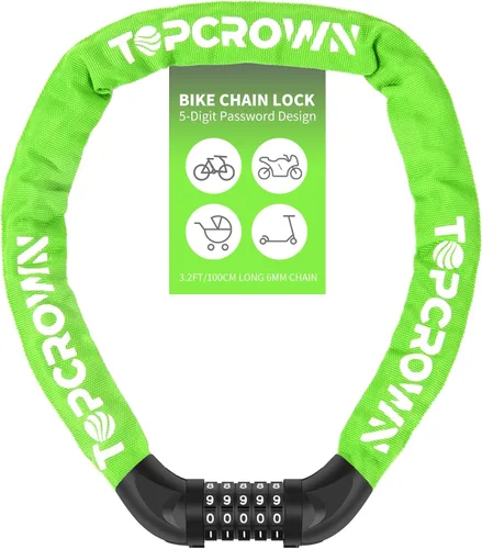 Miniatura 9 de Topcrown Cerradura de cadena para bicicleta, diales digitales de metal mejorados, 3.2 pies de largo, alta seguridad, resistente, antirrobo