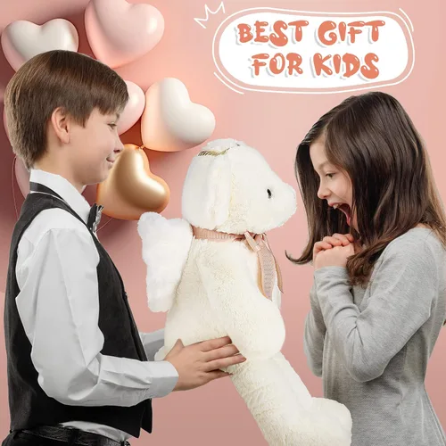 Miniatura 6 de Sratte Oso de ángel de peluche de 16 pulgadas con alas y lazo suave y lindo juguete de peluche para niños y niñas, cumpleaños, baby shower, bautizo
