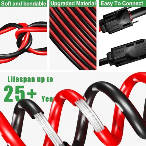 Miniatura 4 de Cable de extensión solar de doble cable de 6 pies – Conector de panel solar de 10 AWG (6 mm²), con conectores solares IP67 macho/hembra