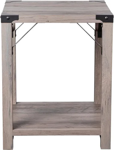 Miniatura 7 de Flash Furniture Wyatt - Mesa auxiliar moderna de 2 niveles, marco de madera de ingeniería gris lavado, soportes laterales entrecruzados de metal