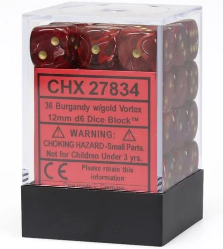 DND - Juego de dados Chessex D&D de 0.472 in, juego de dados poliédricos Vortex borgoña y dorado, dados de mazmorras y dragones, incluye 36 dados -