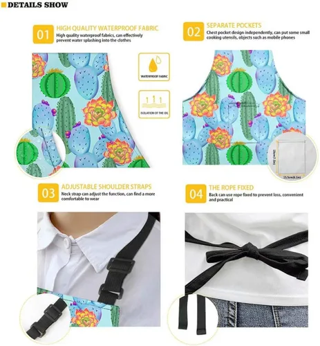 Miniatura 5 de Dellukee Delantal ajustable de cocina con bolsillo para mujeres y hombres, delantales impermeables