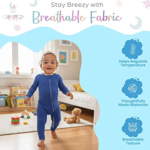 Miniatura 2 de CubbieMoon Bamboo Viscose Baby Pajamas 2 Way Zip for Diaper Change 0 to 24 Month Soft Stretchy Sleeper 2 Pack
