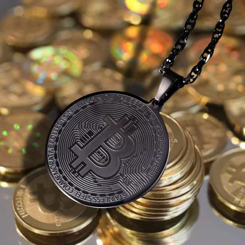 Miniatura 2 de PROSTEEL Bitcoin - Collar con colgante digital de criptomonedas criptomonedas, dinero mundial, collar de Bitcoin Simbol, regalo para élella