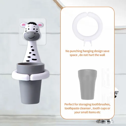 Miniatura 4 de SooGree Soporte para cepillos de dientes para niños, portavasos de dientes de animales, montado en la pared, juego de almacenamiento de pasta
