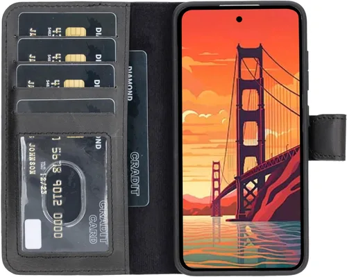 Miniatura 34 de HARDISTON Funda de piel compatible con Samsung Galaxy S22 Ultra – Funda magnética fuerte desmontable hecha a mano con tarjeteros y soporte, Negro