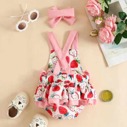 Miniatura 46 de IMEKIS Conjunto de ropa para bebé niña de primer cumpleaños con diadema de verano para sesión de fotos