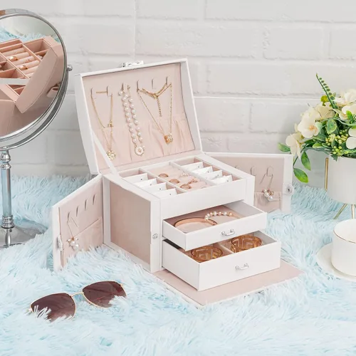 Miniatura 5 de Oyydecor Joyero organizador para mujeres y niñas piel sintética para personas mayores caja de almacenamiento de joyas de tamaño mediano