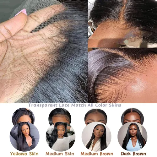 Miniatura 4 de tobasew Pelucas de cabello humano lacio con encaje frontal transparente HD de 13 x 6 pulgadas, densidad 200, pelucas de cabello humano para mujeres