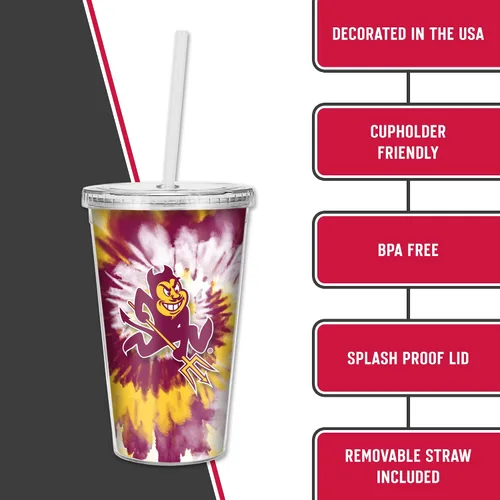 Miniatura 6 de Rico Industries NCAA Sports Team - Vaso transparente de 16 onzas con pajilla, vaso de viaje del color del equipo para fanáticos de los deportes