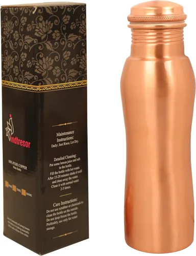 Miniatura 22 de Botella de agua de cobre puro - Hecha a mano - Beneficios para la salud ayurvédica - Grande 35 oz - A prueba de fugas - Fácil de llevar para Negro