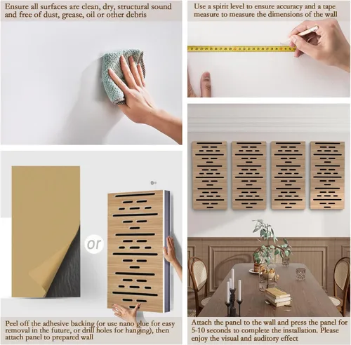 Miniatura 5 de Paquete de 4 paneles acústicos de pared, paneles autoadhesivos de espuma insonorizada para pared, aislamiento acústico decorativo de fibra de Grano