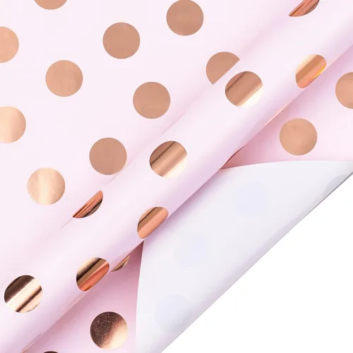 Miniatura 3 de WRAPAHOLIC Rollo de papel de regalo rosa, mini rollo, 17 pulgadas x 33 pies, diseño de lunares de lámina de oro rosa para cumpleaños, vacaciones