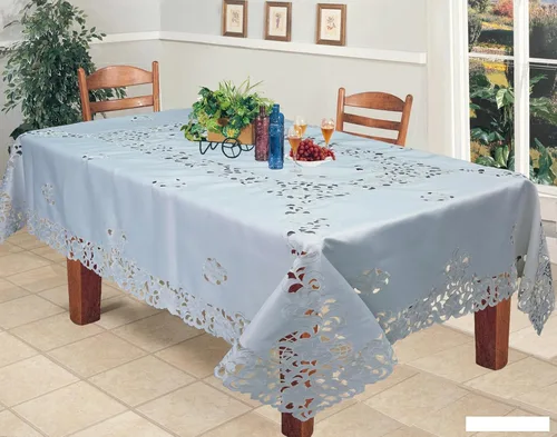 Miniatura 4 de Creative Linens Mantel floral bordado redondo de 68 pulgadas con 8 servilletas color blanco