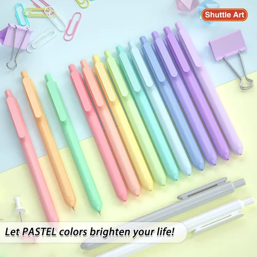 Miniatura 7 de Shuttle Art Bolígrafos retráctiles de tinta gel pastel, paquete de 15 bolígrafos de tinta negra, bolígrafos lindos de punta fina de 0.02 pulgadas 15