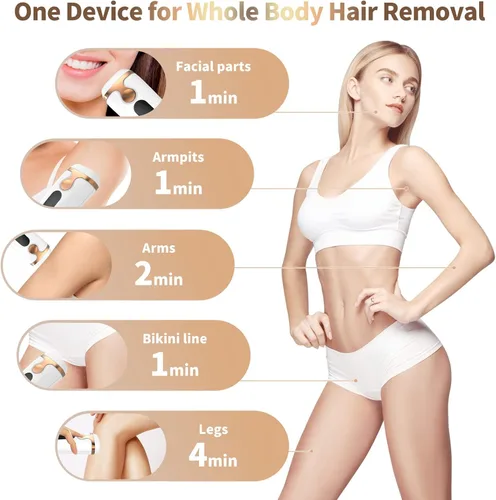 Miniatura 4 de Dispositivo de depilación láser IPL para mujeres y hombres, reducción permanente sin dolor del 90% del vello en 4 semanas, uso de todo el cuerpo