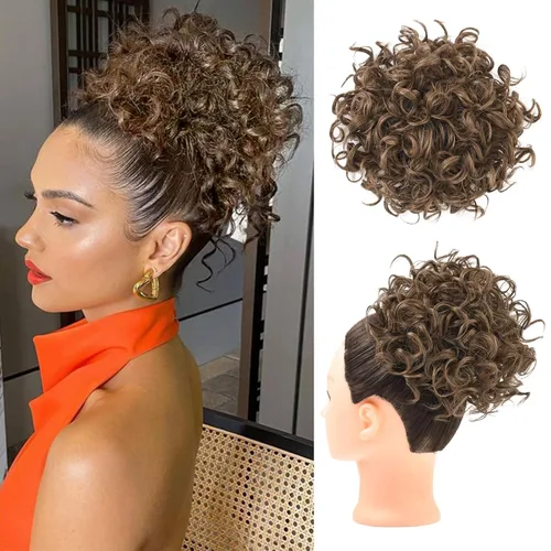 Miniatura 13 de HOOJIH - Moño rizado, pieza de cabello para moño desordenado con cordón elástico, extensión de moño grande y completo, extensión de cabello Rojo